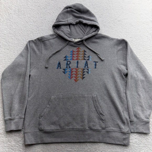Ariat Tops - Ariat‎ REAL Womens Heather Gray Aztec Graphic Pullover Hoodie Sweatshirt Medium
